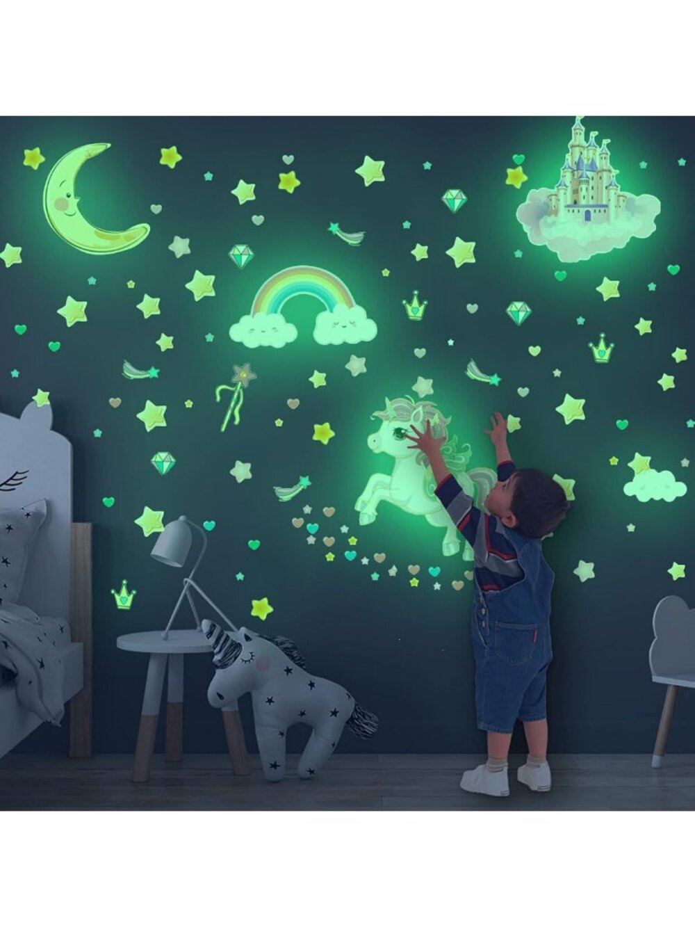 Glow in The Dark Unicorn & Castle Wall Decals, 174 pcs Luminous Ceiling Stickers